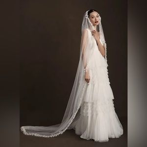 A.B. Ellie Tufts Chapel Length Ivory Veil BHLDN Anthropologie